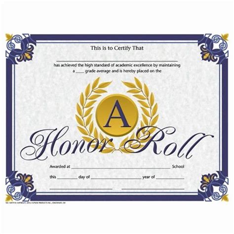 printable  honor roll certificates printable templates