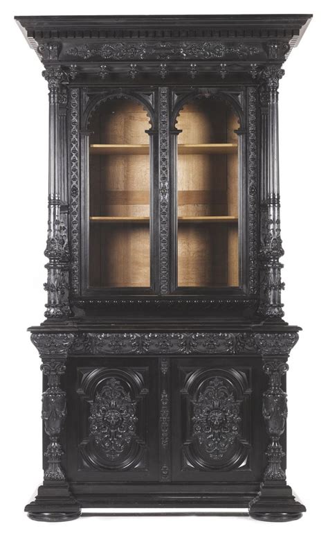 vitrine cabinet carved ebonised pearwood oak