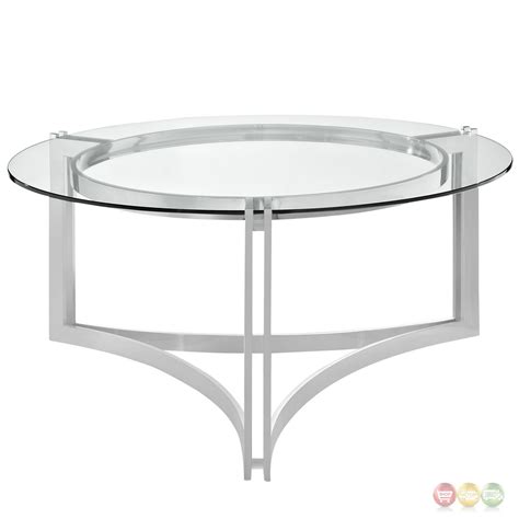 Signet Modern Stainless Steel Coffee Table W Round Tempered Glass Top