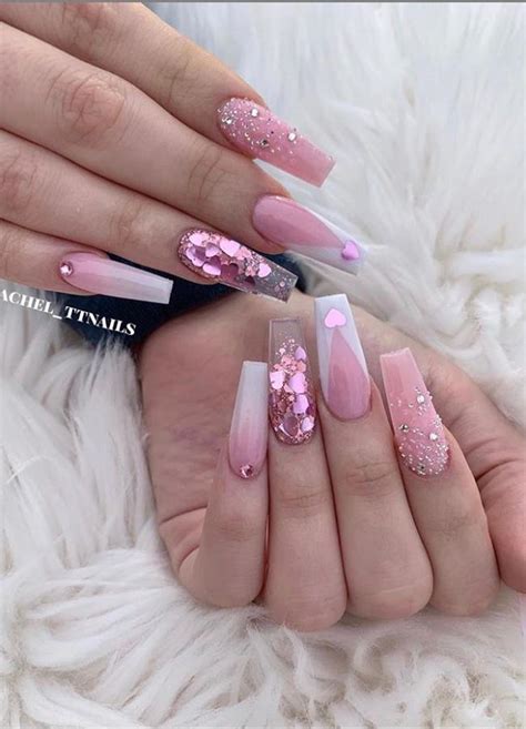 hot acrylic pink coffin nails design  valentines nails fashionsum