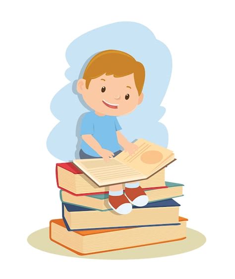 estudiante nino aprendiendo  leyendo el libro vector premium