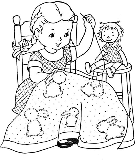 girl coloring book images   embroidery patterns vintage