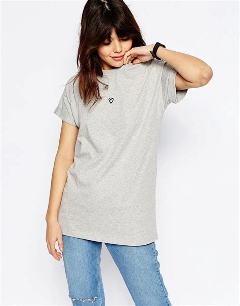 asos oversized  shirt  embroidered heart gray fashion clothes women womens fashion