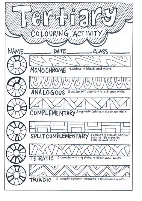 tertiary colouring activity art handouts art worksheets art lessons