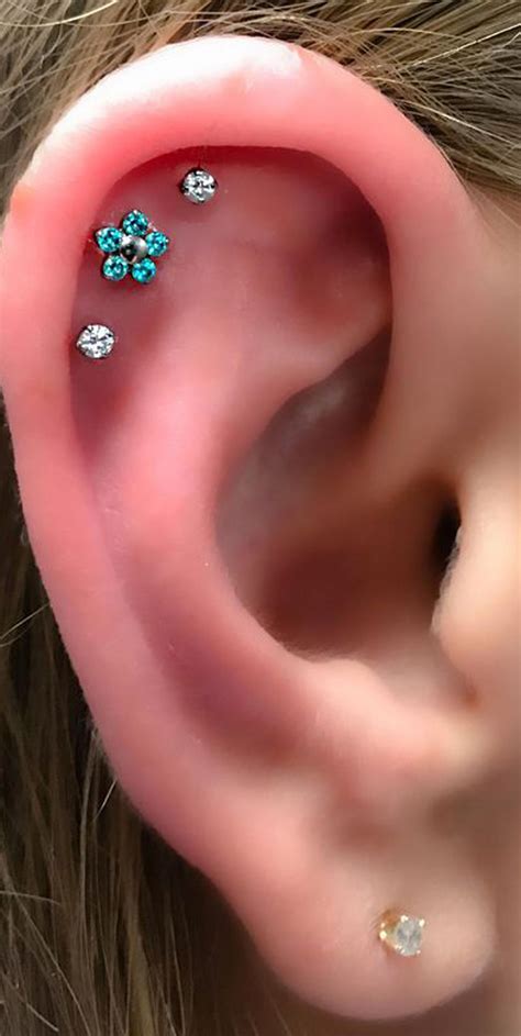 Cute Triple Cartilage Ear Piercing Ideas For Women Crystal Flower