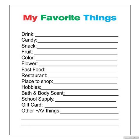 favorite  activity sheet