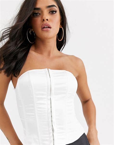 missguided bandeau satin corset top in white asos corset top satin