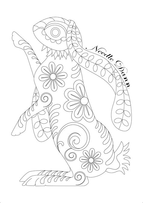 hare embroidery pattern scandinavian folk art  printable