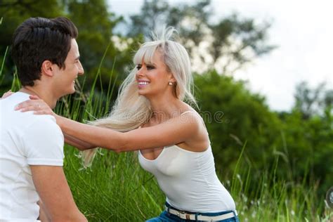 romantic couple showing affection outdoors stock image image of
