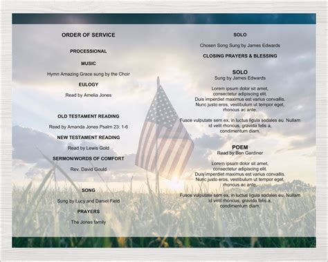 page military funeral program template funeral templates