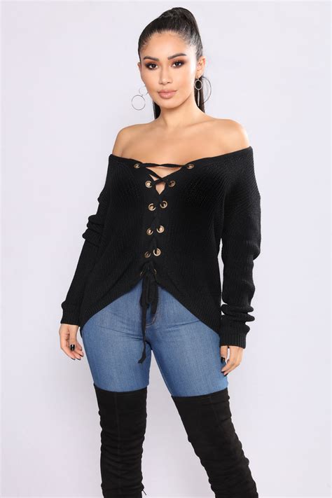 Alana Lace Up Sweater Black