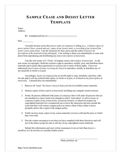 sample template cease and desist letter template in word and pdf formats