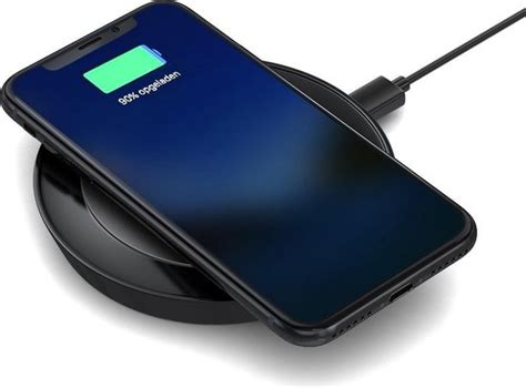 behello draadloze qi oplader quick charge  voor iphone en samsung zwart bol