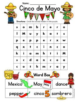 cinco de mayo word search easy  primary students  windup teacher