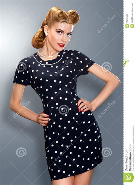 Pin Up Girl In Retro Vintage Dress Posing Royalty Free