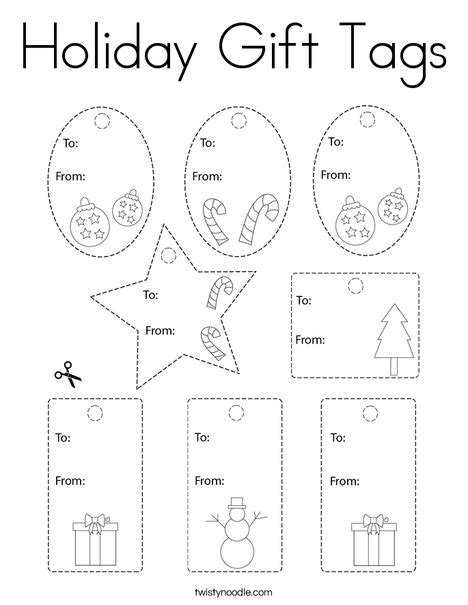 holiday gift tags coloring page twisty noodle