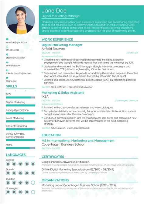resume layout    template