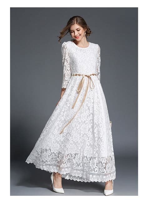 Vintage White Lace Dress Women Elegant 2018 Summer Autumn