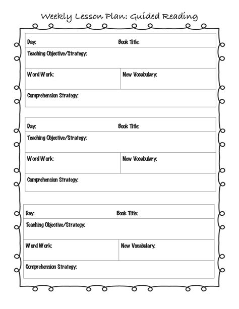 lesson plan template weekly guided reading lesson plan template