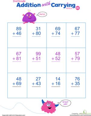 carry  addition worksheets mreichert kids worksheets