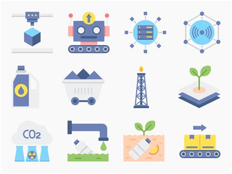 industry icon set flat icons