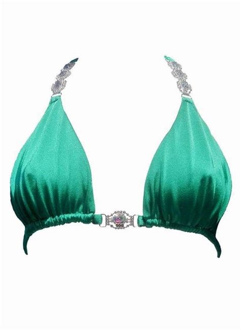 Waterproof Swarovski Crystal Halter Luxury Green Bikini Top Green