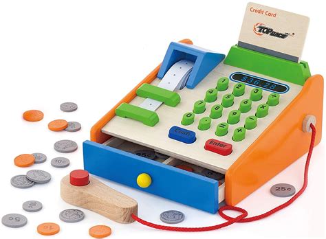 top race  piece wooden toy cash register natural solid wood cash