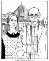 Coloring Pages Gothic American Fine Grant Wood Library Painting Cliparts Para Colorear Clipart Worksheets Adults Artists Google Choose Board Book sketch template