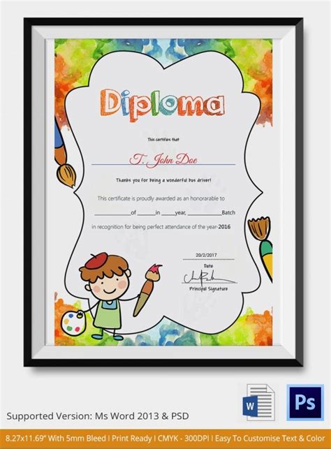 preschool certificate template   word  psd format
