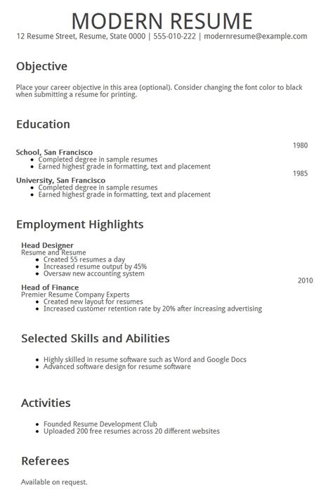 modern resume template template sample