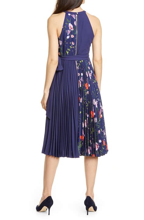 ted baker synthetic hedgerow floral pleated halter dress  dark blue
