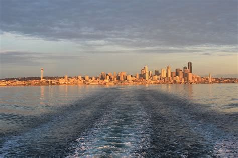 ferry pulling   seattle pacific northwest  york skyline