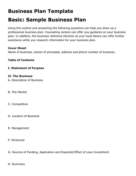business plan template  printable