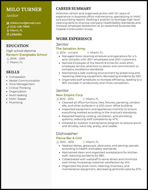 janitor resume examples built