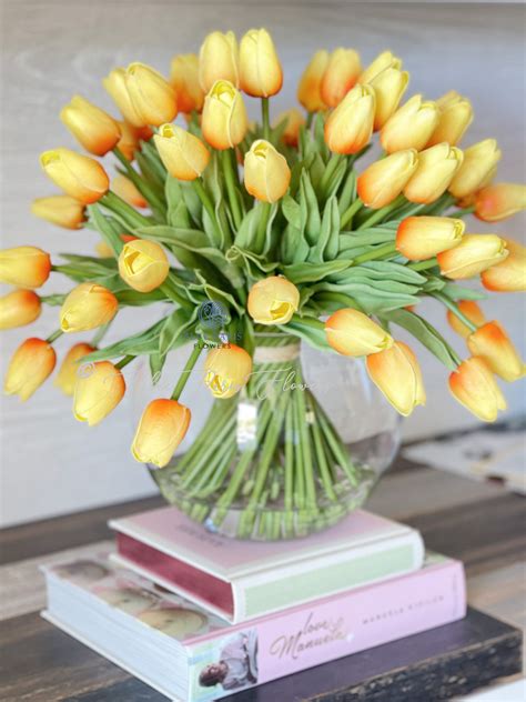 X Large 60 Yellow Tulips Modern Faux Floral Arrangement Real Touch