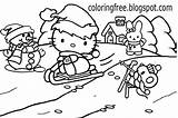 Kitty Hello Christmas Cute Coloring Color Pages Winter Girls Drawing Printable Kids Pretty Merry Landscape Teenagers Illustrate Lady Cartoon sketch template