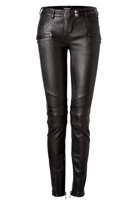 balmain leather biker pants black  black lyst