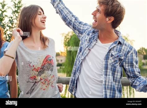 friends dancing  outdoors stock photo alamy