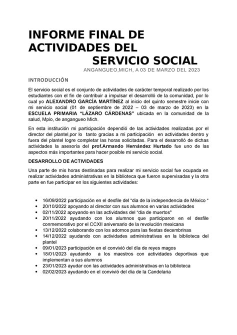 reporte de actividades de servicio social ejemplos formatos  xxx