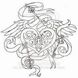 Tattoo Heart Keys Tattoos Locks Key Freetattoodesigns Stencils Coloring Wings Locket Designs sketch template