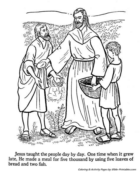 jesus teaches coloring pages jesus feeds  multitude bible printables