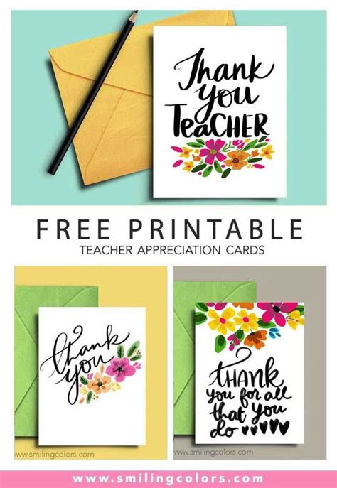 teacher printable cards smiling colors teacher