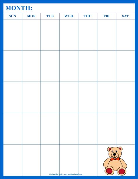 blank calendar template  kids