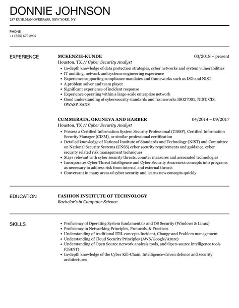 cyber security resume template