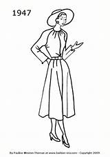 1947 Fashion Silhouettes Dress 1940 1940s 1950 Dresses Drawings Costume Colouring Silhouette Line Era History Drawing Timeline Look Sketch 1000 sketch template