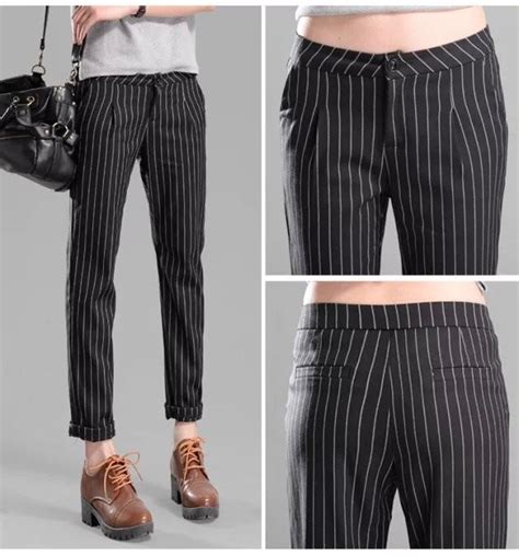 new 2015 spring women striped pants high waist pants cotton linen
