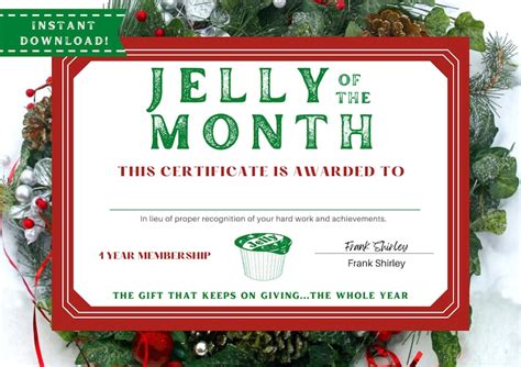 jelly   month club printable clark griswold certificate jelly