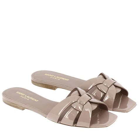 Saint Laurent Ysl Tribute Sandal Low In Smooth Leather With Crossed