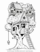 Coloring Pages Tree House Treehouse Cleverpedia Colouring Drawing Adult Baumhaus Printable Kids Library Malen Baumhäuser Målarböcker Zeichnen Fantasy Gulliga Books sketch template