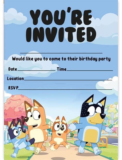 bluey theme birthday party invitations bluey party invites children